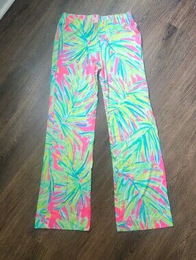 EUC Lilly Pulitzer Georgia May Palazzo Pants In Tiki Pink/Royal Lime, Size S
